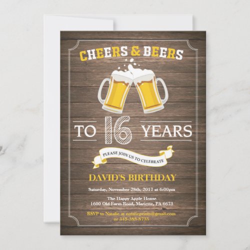 Rustic Beer Surprise 16th Birthday Invitation