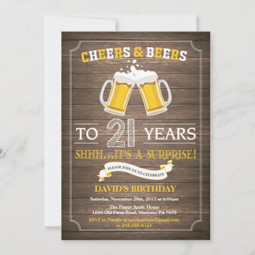 Rustic Beer Surprise 21st Birthday Invitation