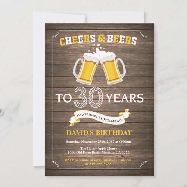 Rustic Beer Surprise 30th Birthday Invitation (Front)