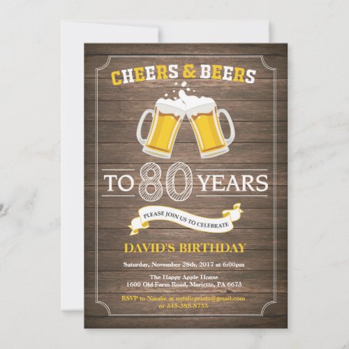 Rustic Beer Surprise 80th Birthday Invitation