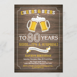 Rustic Beer Surprise 80th Birthday Invitation