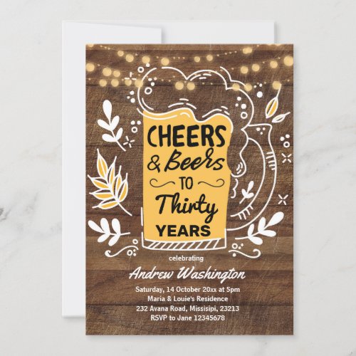 Rustic Beers and Cheers Man 30th Birthday Invitation