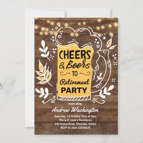 Rustic Beers and Cheers to Retirement Party Invitation