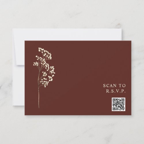 Rustic Beet Red Gypsophila QR Code Wedding RSVP Card