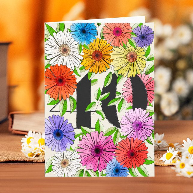 Rustic Bege Personalized 40th Birthday Floral Card (Creator Uploaded)