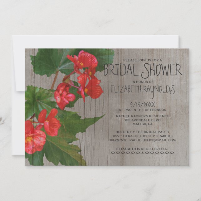 Rustic Begonia Bridal Shower Invitations (Front)