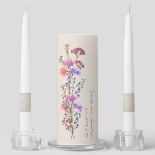 Rustic Beige Acrylic Floral Bouquet Wedding Unity Candle Set
