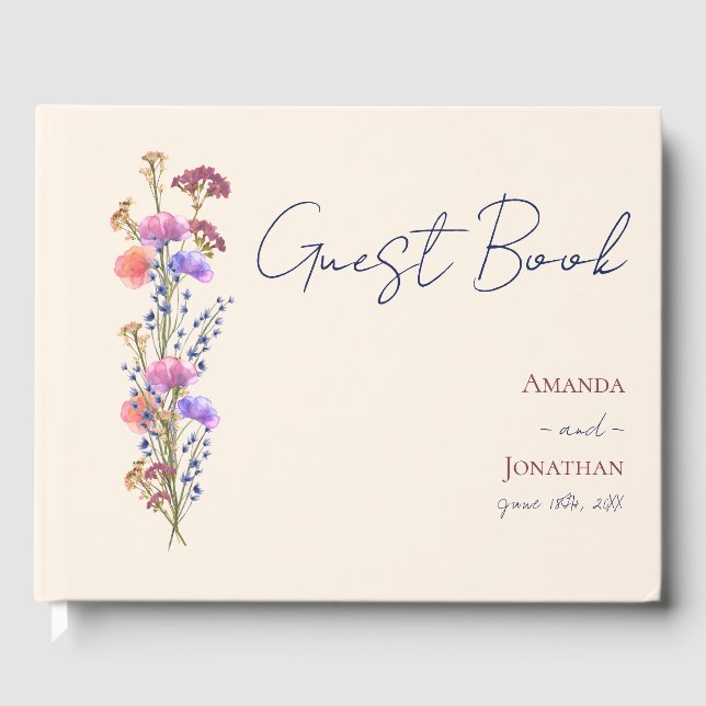 Rustic Beige Acrylic Floral Wedding Guest Book (Front)