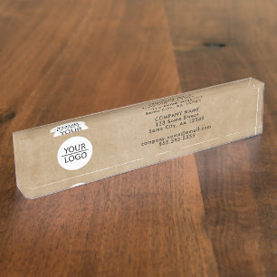Rustic Beige Add your Logo Company Desk Name Plate