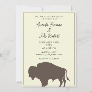 Rustic Beige and Brown Buffalo Bison Wedding Invitation