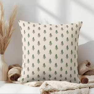 Rustic Beige and Pine Tree Forests Christmas Throw Pillow