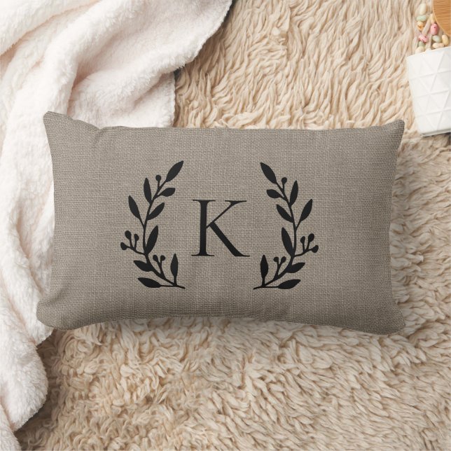 Rustic Beige Branch Monogram | Modern Farmhouse Lumbar Pillow (Blanket)