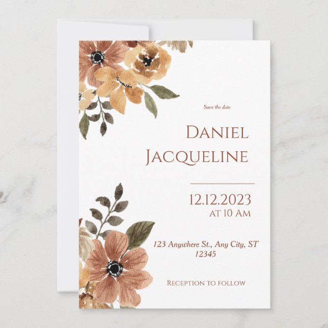 Rustic Beige Brown Floral Wedding Invitation (Front)