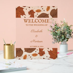 Rustic Beige Brown Maple Leaves Autumn Wedding Acrylic Sign