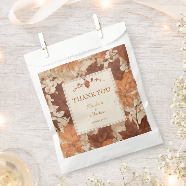 Rustic Beige Brown Maple Leaves Autumn Wedding Favor Bag (Clipped)