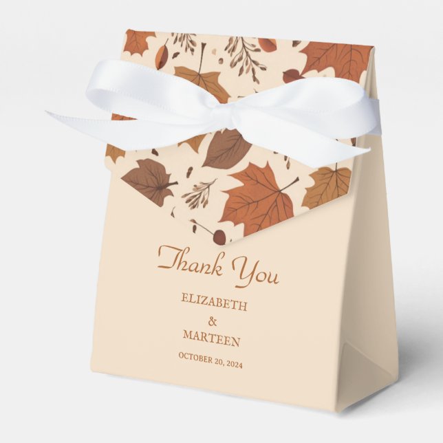 Rustic Beige Brown Maple Leaves Autumn Wedding Favor Boxes (Front Side)