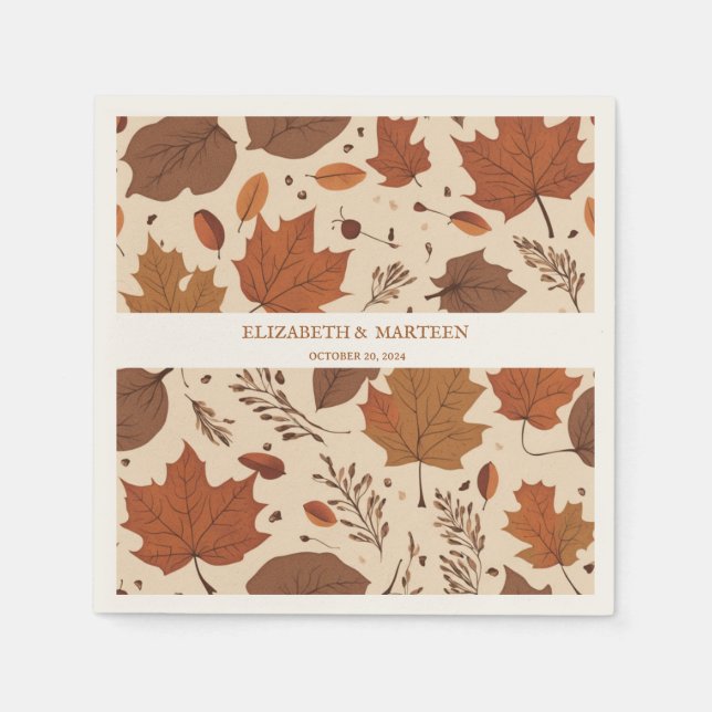 Rustic Beige Brown Maple Leaves Autumn Wedding  Napkins (Front)