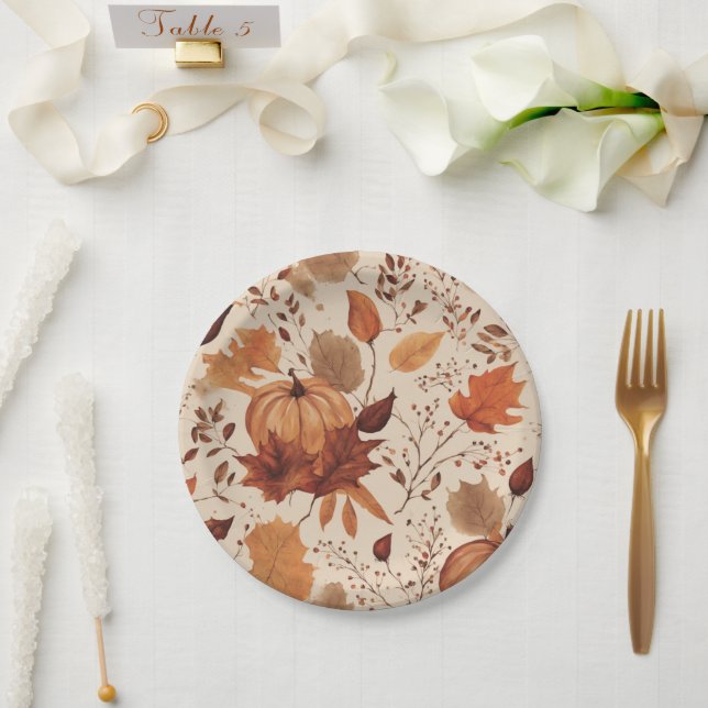 Rustic Beige Brown Maple Leaves Autumn Wedding Paper Plates (Wedding)