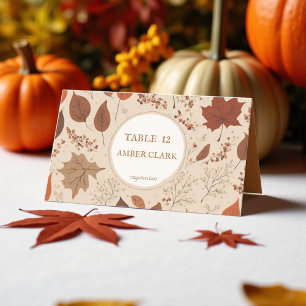 Rustic Beige Brown Maple Leaves Autumn Wedding Place Card