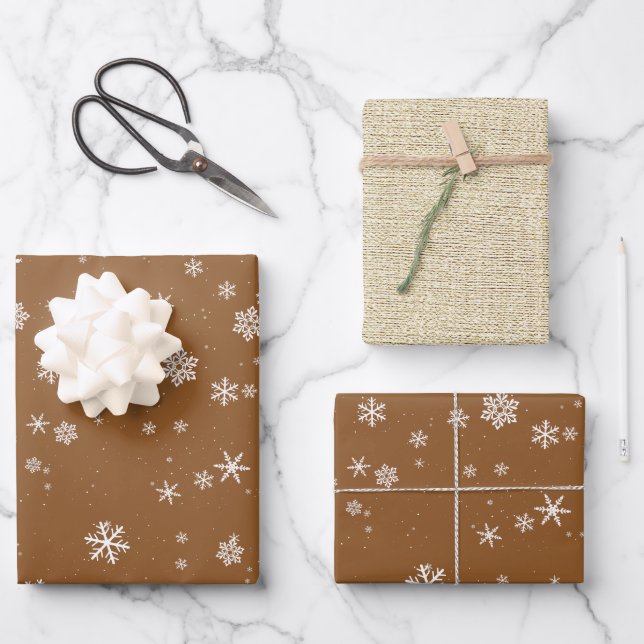 Rustic Beige Brown Snowflakes Christmas Holidays Wrapping Paper Sheets |  Zazzle