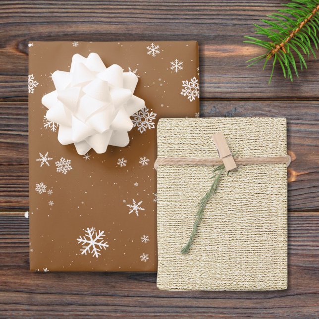 Rustic Beige Brown Snowflakes Christmas Holidays Wrapping Paper Sheets (Creator Uploaded)