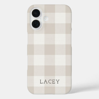 Rustic Beige Buffalo Check Monogram iPhone 16 Case
