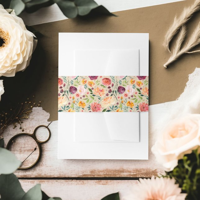 Rustic Beige Burgundy Floral Pattern Fall Wedding Invitation Belly Band (Creator Uploaded)