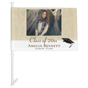 Rustic Beige Class of Photo Graduation Car Flag