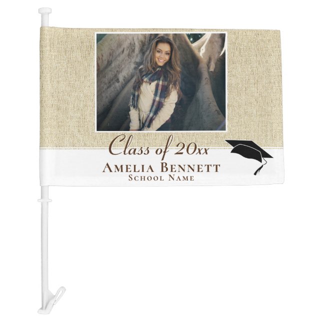 Rustic Beige Class of Photo Graduation Car Flag (Front)