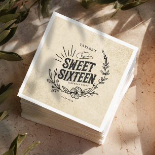 Rustic Beige Cowgirl Floral Sweet Sixteen Birthday Napkins