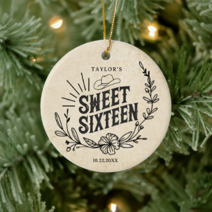 Rustic Beige Cowgirl Sweet Sixteen Photo Keepsake Ceramic Ornament