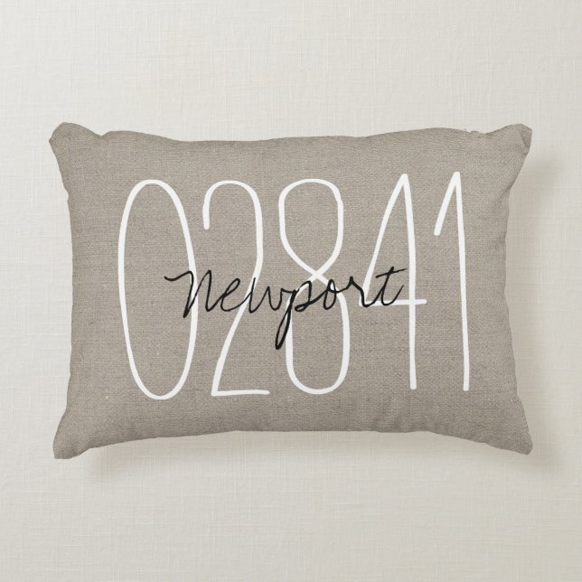 Rustic Beige Custom Town and Zip Code Accent Pillo Pillow (Front)
