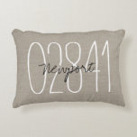 Rustic Beige Custom Town and Zip Code Accent Pillow<br><div class="desc">Cute and simple rustic throw pillow design with your home town and zip code in handwritten typography. Please note that the background is a printed faux burlap texture, the pillow cover is not made of burlap canvas material. Click the Customize It button to add your own text for a unique...</div>