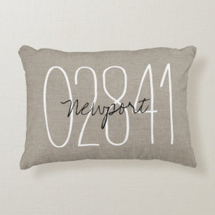 Rustic Beige Custom Town and Zip Code Accent Pillow