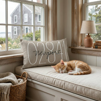 Rustic Beige Custom Town and Zip Code Lumbar Pillow