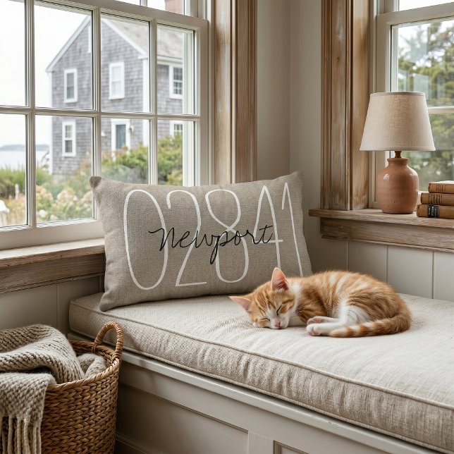Rustic Beige Custom Town and Zip Code Lumbar Pillow (Creator Uploaded)