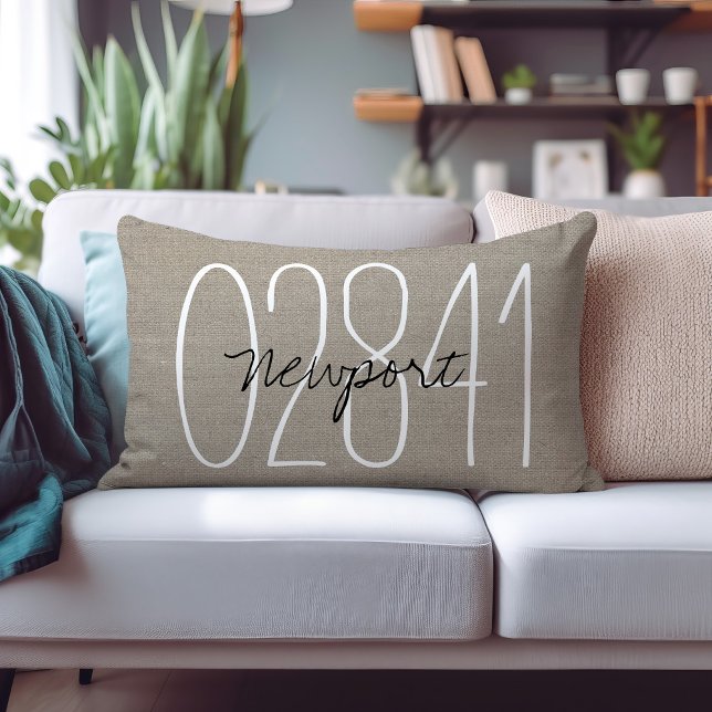 Rustic Beige Custom Town and Zip Code Lumbar Pillow (Creator Uploaded)