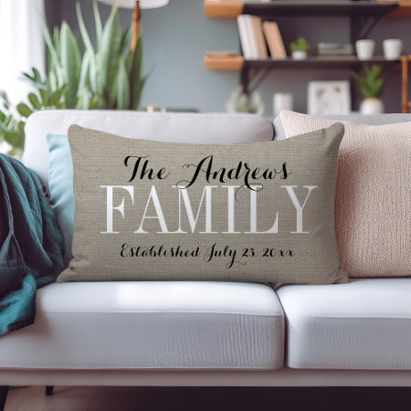Rustic Beige Family Monogram And Wedding Date Lumbar Pillow