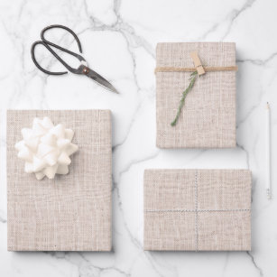 Rustic Beige Faux Burlap Texture Wrapping Paper Sheets