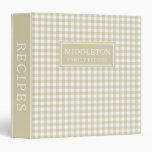 Rustic Beige Gingham Plaid Personalized Recipe 3 Ring Binder