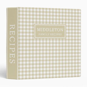 Rustic Beige Gingham Plaid Personalized Recipe 3 Ring Binder