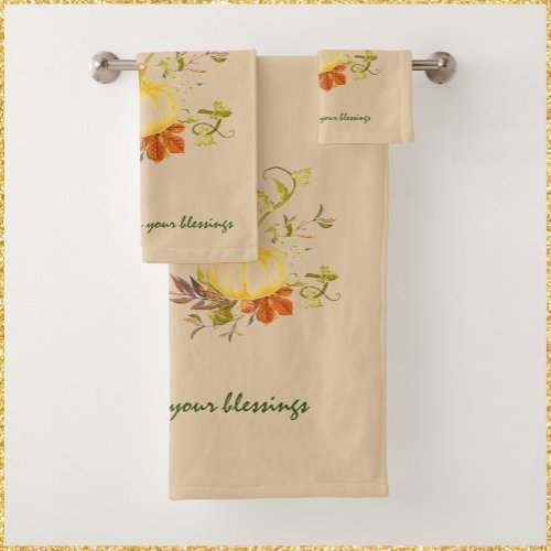 Rustic Beige Give Thanks Pumpkin Bouquet Bath Towe Bath Towel Set