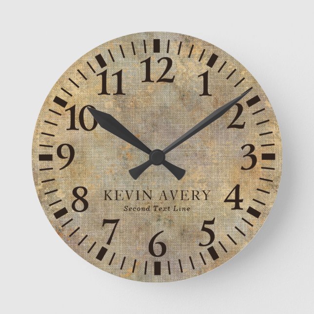 Rustic Beige Gold Linen Texture Round Clock (Front)