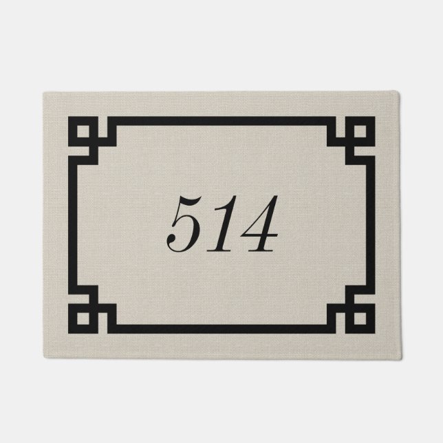 Rustic Beige Greek Key Personalized Address Number Doormat (Front)