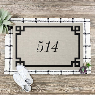 Rustic Beige Greek Key Personalized Address Number Doormat