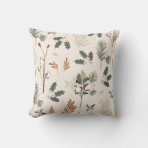 Rustic Beige Holiday Throw Pillow