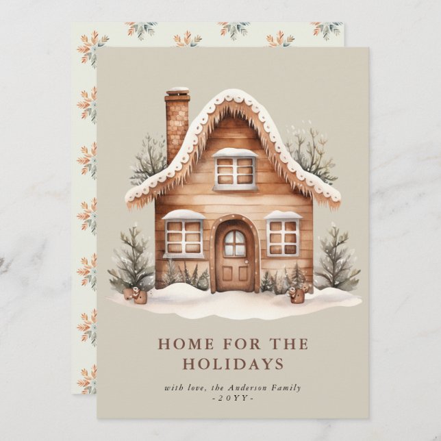 Rustic Beige Home for Holidays Flat Holiday Card (Front/Back)