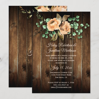 Rustic Beige Latte Roses Barn Wood Reception Only Invitation