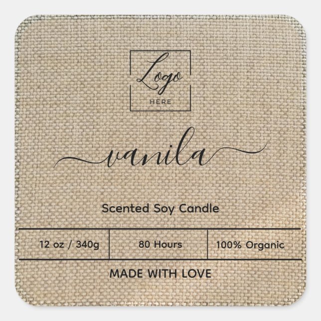 Rustic beige linen Add Your Logo   Square Sticker (Front)
