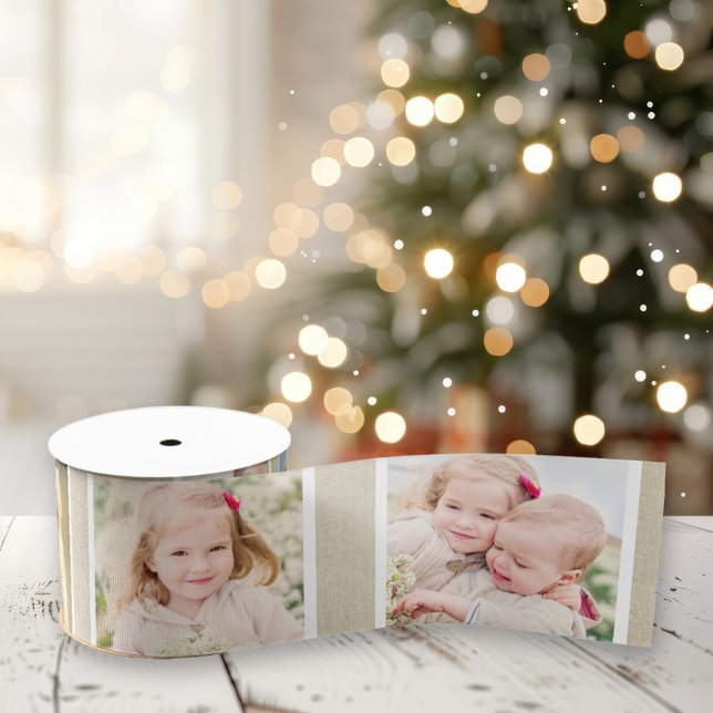Rustic Beige Linen Custom Photo Satin Ribbon (Creator Uploaded)
